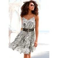 s.Oliver Sommerkleid mit Alloverdruck aus gekreppter Viskose luftiges Strandkleid mit Volant, Spaghettikleid, Druckkleid, Festival