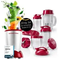 GOURMETmaxx Standmixer Mixer Mr. Magic 19-tlg. 400W silber/rot, 400 W, inkl. Zubehör-Set L rot Speisen Smoothies Getränke 4 Mixbecher To-Go