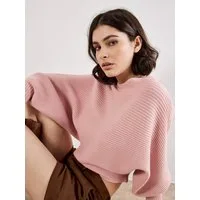 Apricot Rundhalspullover gerippter Pullover mit Fledermausärmeln