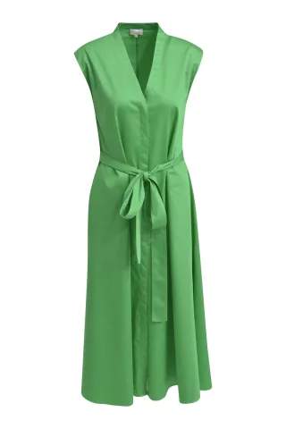 Milano Italy - sleeveless Mididress w v-neck, placket + belt apple - Gr. - 40
