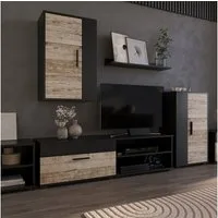 Vicco Wohnwand Berno, Schwarz/Sandeiche, mit 1 Klappe, (2-St)
