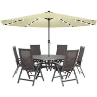 FIVMEN Sonnenschirm Ø350cm Gartenschirm Balkon Terrassenschirm mit Solar-LED, Marktschirm Kurbelschirm UV-Schutz, Winkel nicht einstellbar