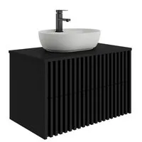 UEV Waschtisch mit Unterschrank hängend Ovales Keramikwaschbecken (Komplett-Set Badmöbel, Badezimmmer Schrank, mit Wasserhahn und Pop-up-Ablassventil Aufsatz-Waschbecken), Soft-close Schubladen,Waschbeckenunterschrank mit 2 Schubladen