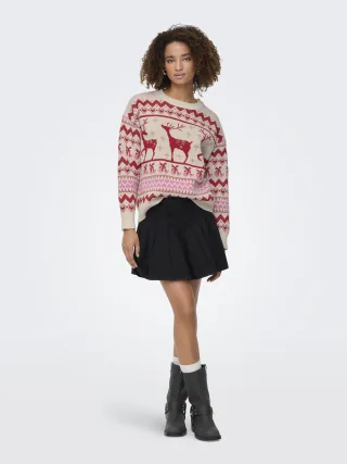 ONLY - ONLXMAS RAIN LS GLITTER O-NECK KNT Birch - Gr. - S