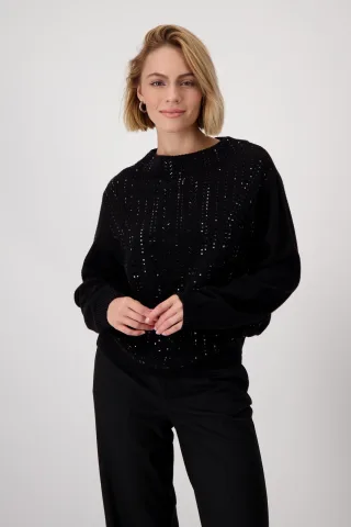 monari - Reiskorn-Pullover mit Schmuck schwarz - Gr. - 42