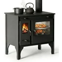 Prometey Festbrennstoffherd Küchenofen Holzherd R ECO INOX mit Edelstahlbackofen, rechte Version, 7,0 kW