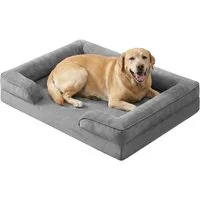 FEANDREA Tierbett Bezug abnehmbar, waschbar, rutschfest, Innenfutter wasserabweisend, Hundebett, erhöhter Rand, Noppenschaumstoff, M, 76 x 51 x 16 cm