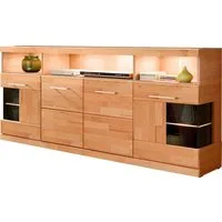 OTTO home Sideboard RIBE20 Fronten massiv,Korpus Melamin, 2 Türen mit Glaseinsatz, B/T/H: 180/35/80cm,3offene Fächer u 6geschlossene,Teilmassiv Kernbuche