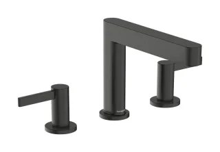 Hansgrohe Finoris 3-Loch Waschtischarmatur 110 mit Push-Open Ablaufgarnitur, Brushed Black Chrome, 7 76033340