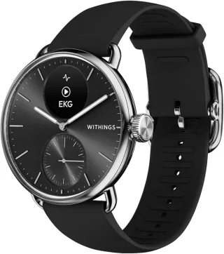 Withings Scanwatch 2 Ziffernblatt schwarz [inkl. Kunststoff-Armband schwarz] 38mm Edelstahlgehäuse silber