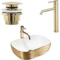 wohnwerk.idee Aufsatzwaschbecken Designer Waschbecken mit gebürstetem Gold,Rechteckig, Struktur-Design