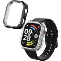 kwmobile Smartwatch-Hülle 2x Kunststoff Hülle für Xiaomi Redmi Watch 6, Schutzrahmen - Glitzer Schutzhülle in Schwarz Transparent