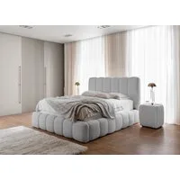 yourhouse24 Polsterbett Cande Bouclé, hohes Kopfteil & Rillen-Design, Luxus Wolkenbett mit Bettkasten & Lattenrost