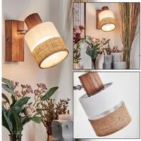 hofstein Wandleuchte Wandlampe aus Holz/Metall/Stoff/Leinen in Natur/Chrom/Weiß/Klar, ohne Leuchtmittel, verstellbare Wandleuchte im modernen Boho-Design (Schirm 9 cm), E14