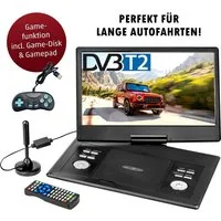 Reflexion DVD1424 Portabler DVD-Player (DVB-T2 HD Tuner, integrierter Akku, 12V Auto Adpater, Game-Disk)