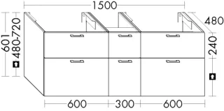 Burgbad Waschtischunterschrank Sys30 PG3 Diago 601x1500x480 Grau Hochglanz, SHAQ150F1509 SHAQ150F1509