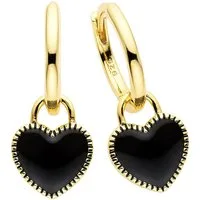 Aniston JEWELRY & WATCHES Paar Creolen Schmuck Geschenk mit Emaille Herzeinhänger schwarz, Einhänger abnehmbar