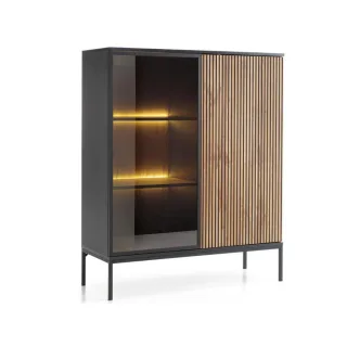 Graingold Vitrine, Eiche Wotan, Metall, 4 Fächer, 104x126x39 cm, Wohnzimmer, Wohnwände, Vitrinenschränke