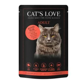 CAT'S LOVE Nassfutter Katze Adult in Gelee Rind pur mit Distelöl und Löwenzahn 24x85 g