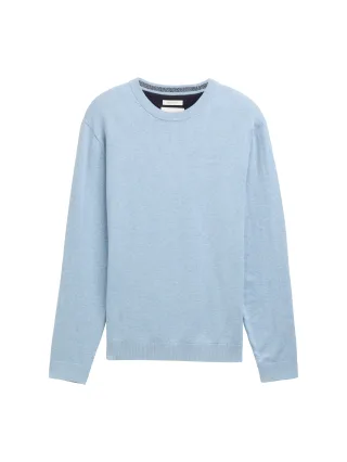 Tom Tailor - Basic Strickpullover aus Baumwolle light metal blue melange - Gr. - XXXL