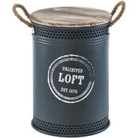 Kobolo Wäschekorb Aufbewahrungskorb LOFT ANTHRAZI aus Metall und Holz (Stück, 1 St., mit Deckel und Griffen), Gr. M 34 x 47 cm