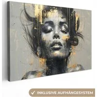 OneMillionCanvasses® Leinwandbild Frau - Kunst - Gold - Abstrakt - Glamour, Fotodruck (1 St), Leinwand Bilder Klein, Wand Dekoration Aesthetic 30x20 cm