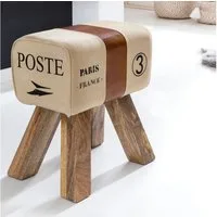 FINEBUY Sitzhocker Design Springbock Fußhocker Turnhocker Turnbock Pferd Leder (Turnbock Canvas Stoff Hocker Beige 40 x 30 x 47cm), Turnhocker Springbock, Stoffhocker Modern