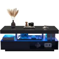 Merax Couchtisch mit 2 Schubladen und Stauraum, Beistelltisch Hochglanz mit LED inkl. APP, Wohnzimmertisch