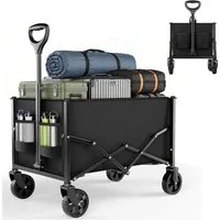Elegear Bollerwagen Bollerwagen Faltbarer 120L 100KG Belastbar, Leichter Faltbollerwagen (1-tlg), Handwagen mit Breite 12,7cm Räder, Bremse, All Terrain, Schwarz