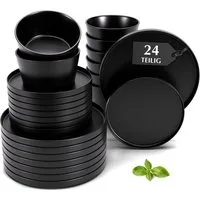 MiaMio Geschirr-Set Luxe Tafelservice für 8 Personen, 24-teilig, Schwarz (24-tlg), 8 Personen, Keramik