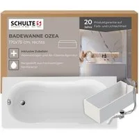 Schulte Badewanne Rechteck Ozea 170x75 cm, Sanitäracryl Weiß Komplett-Set mit Wannenträger und Ablauf