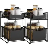 JEOBEST Küchenregal Schiebeschrank, ausziehbarer Korb, Gewürzregal, (2er Set), Schubladenkorb, 2 Ebenen, Metall