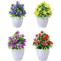 Kunstpflanze 4 Stück Kunstblumen im Topf Künstliche Blumen Klein Kunstpflanze, Agger, Mini Künstliche Pflanzen Wie Echt im Topf für Hause Büro Cafe