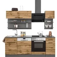 KOCHSTATION Küchenzeile KS-Tulsa, mit E-Geräten, Breite 210 cm, schwarze Metallgriffe, MDF Fronten