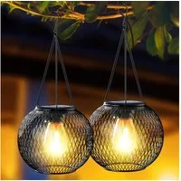 TUWENA LED Solarleuchte 2 Stück Solarlampen für Außen, LED Wasserdicht Hängend Solarleuchten, Metall Garten Christmas Decorations Solarlampen für Außen Terrasse
