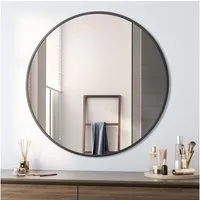 Boromal Wandspiegel groß 80x80cm Rund Rundspiegel 80cm Badspiegel Schwarz Rund (Schminkspiegel groß Rund, mit Aluminiumrahmen), 5mm HD spiegel