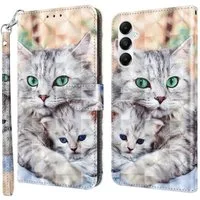 CLM-Tech Handytasche für Samsung Galaxy A57 5G Hülle aus PU-Leder Klapphülle (Katze und Kätzchen, 1-tlg., Flip Case), Magnetverschluss, Standfunktion und Kartenfächer