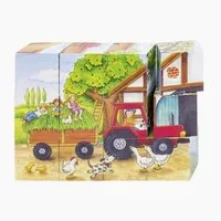 goki Würfelpuzzle Würfelpuzzle Jahreszeiten auf dem Bauernhof, 12 Puzzleteile, 6 verschiedene Jahreszeitenmotive
