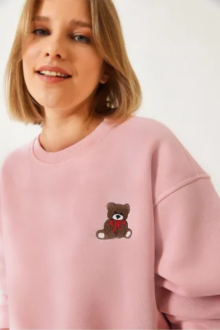 Besticktes Crop-Sweatshirt mit Schleife