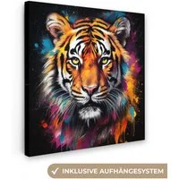 OneMillionCanvasses® Leinwandbild Tiger - Graffiti - Tiere - Schwarz, Fotodruck (1 St), Wandbild, Deko Schlafzimmer Wohnzimmer Flur 20x20 cm