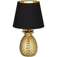 Reality Leuchten Schreibtischlampe Pineapple, ohne Leuchtmittel, Ananas Form gold, Stoffschirm schwarz/gold, Leuchtmittel wechselbar