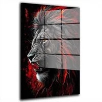 Artedinoi Acrylglasbild Löwe Acrylglasbild Wandbild Abstrakt Rot Modern Tier Kraftvoll XXL