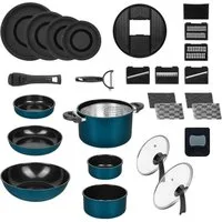 Genius Pfannen-Set Kelton 31 tlg, Kochgeschirr, inklusive Clia Genie Schwämmen, (Großes Koch-Set, 31 tlg), Platzsparendes Design mit abnehmbarem Griff & stapelbaren Elementen