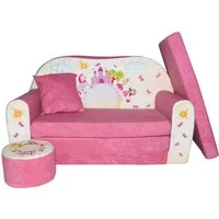 FORTISLINE Kindersitzgruppe Kindersofa Kindercouch Aufklappen Bettfunktion + Hocker W319