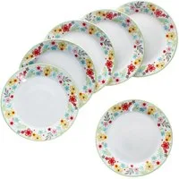 MamboCat Frühstücksteller 6er Set Variant Blümchen Kuchenteller bunte Frühstücks-Teller