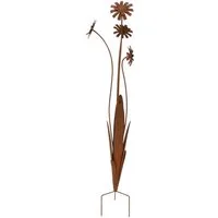 Dekoleidenschaft Gartenstecker "Rostblumen" Metall, Rost Finish, 100 cm hoch, Dekostecker Roststecker wetterfest, Outdoor Gartendeko für Draußen