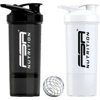 FSA NUTRITION Protein Shaker mit Pulverfach 2er Bundle Schwarz + Weiß - Spülmaschinenfest, (2-tlg), Shaker mit Pulverfach, Skala und Mischsieb - für Krafttraining