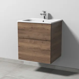 Sanipa 3way Waschtischunterbau zu Geberit Renova Plan Slim Waschtisch mit 2 Auszügen, Eiche-Tabak SM68550