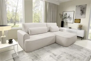 Ecksofa mit Schlaffunktion HUNTER Sofa in Stoff Cloud Hellbeige Ottomane Rechts