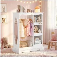 VOWNER Kinderkleiderschrank mit Spiegel, Kleiderstange und Regalen für Kinderzimmer (1-St) Kindergarderobe aus Spanplatte, 80 x 30 x 106 cm
